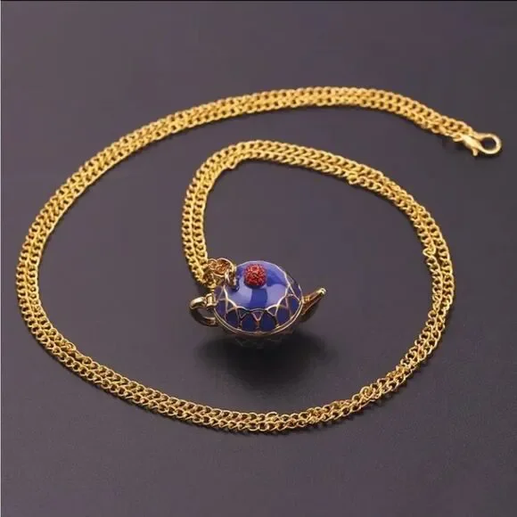 Blue and Gold Teapot  Charm Necklace - Alice in Wonderland - Picture 3 of 5